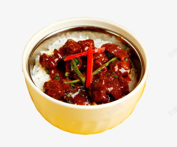 一碗牛腩饭png免抠素材_新图网 https://ixintu.com 传统美食 牛腩 牛腩饭 米饭 红椒 美食 青椒 餐饮美食