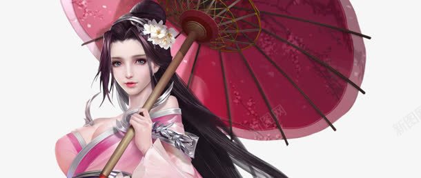 撑伞古装粉裙长发美女png免抠素材_新图网 https://ixintu.com 古装 美女 长发