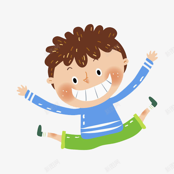 高兴的男孩png免抠素材_新图网 https://ixintu.com 兴奋 卡通 大笑 手绘 水彩 男孩 蓝色上衣 跳跃 高兴