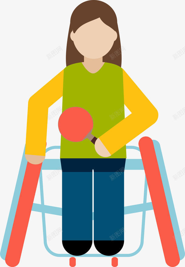 全国助残日拿着球拍的女孩png免抠素材_新图网 https://ixintu.com 乒乓球运动 全国助残日 打乒乓球 拿着球拍的女孩 残疾人 长发女孩