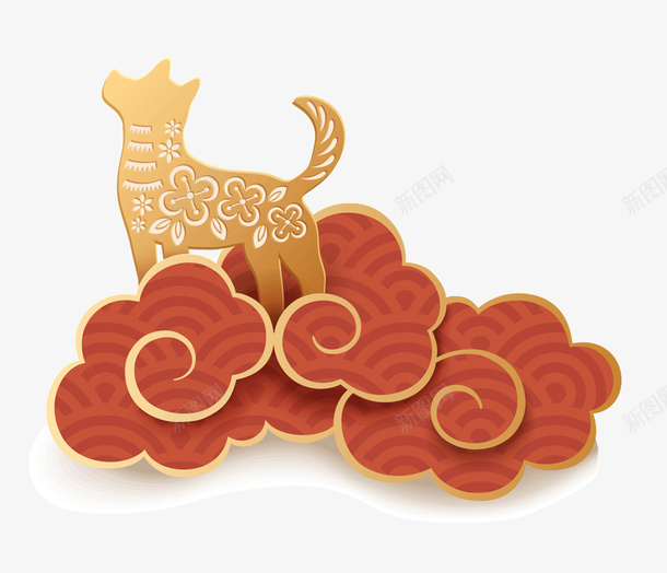 站在云朵上的小狗png免抠素材_新图网 https://ixintu.com 动物 可爱的 小狗 新年 春节 狗年设计 祥云