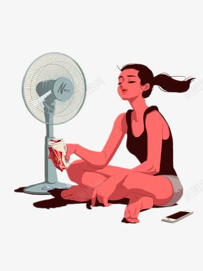 吹风扇的的女孩png免抠素材_新图网 https://ixintu.com 女孩 彩色 插画 电风扇 装饰