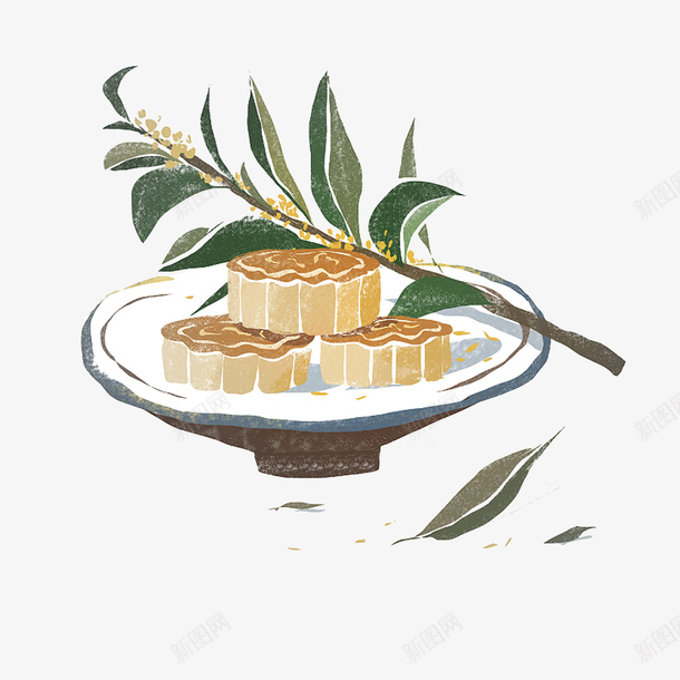 中国风中秋节月饼装饰psd免抠素材_新图网 https://ixintu.com 300像素 中国风中秋节月饼装饰下载 八月十五 圆月饼 月饼 树叶 装饰