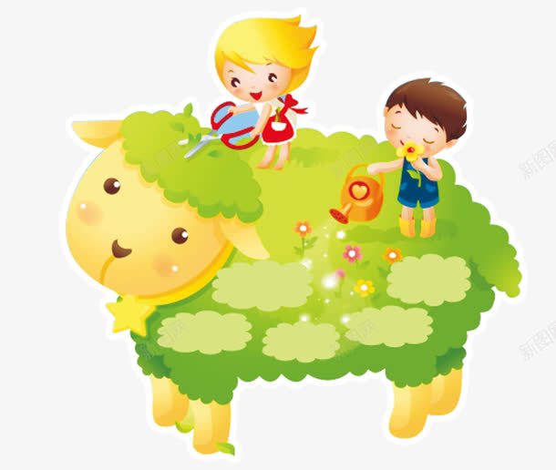 卡通大绵羊png免抠素材_新图网 https://ixintu.com 剪刀 小孩 绿色 羊
