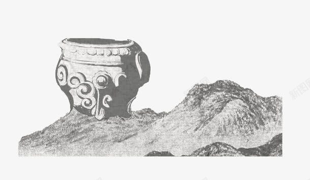 唯美中国风墨迹山鼎装饰png免抠素材_新图网 https://ixintu.com 中国风 唯美 墨迹 山 装饰 鼎