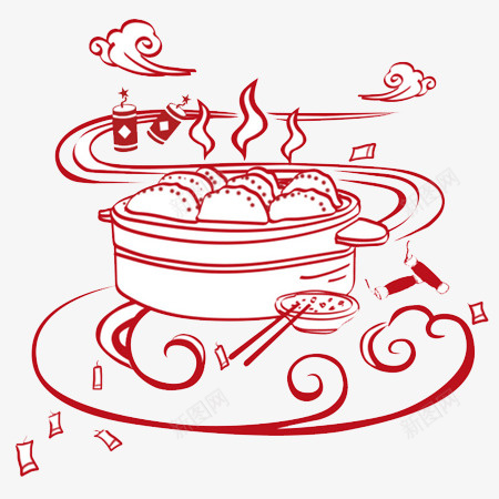 线条饺子插画png免抠素材_新图网 https://ixintu.com 插画 新年元素 线条 饺子