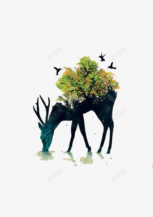 简约树木羚羊插画png免抠素材_新图网 https://ixintu.com 插画 树木 简约 羚羊