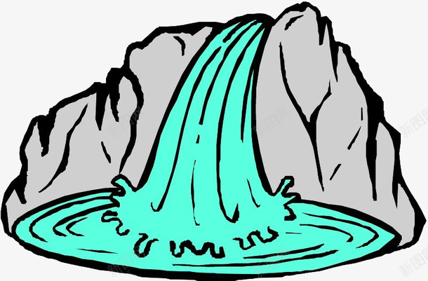绿色瀑布png免抠素材_新图网 https://ixintu.com 卡通 图案 大山 手绘 水 瀑布 简图 绿色的