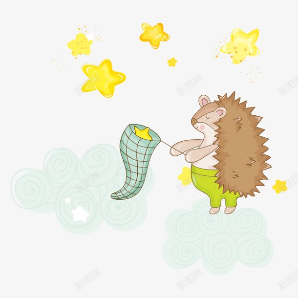 卡通刺猬png免抠素材_新图网 https://ixintu.com 五角星 刺猬 动物 卡通动物 可爱 插画