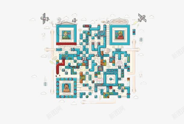 水管二维码png免抠素材_新图网 https://ixintu.com 二维码 彩色水管 流水 管道