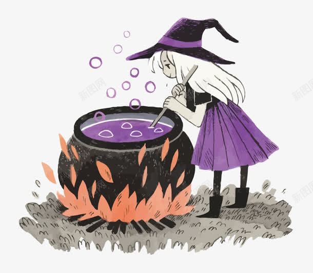 煮汤的小魔女png免抠素材_新图网 https://ixintu.com PNG图片 PNG图片素材 PNG素材 PNG素材免费下载 万圣节 卡通 魔女 魔法 魔药