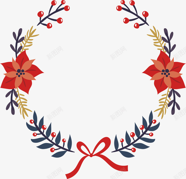 红色花朵圣诞花环矢量图ai免抠素材_新图网 https://ixintu.com merryChristma merryChristmas 圣诞快乐 圣诞标题框 圣诞节 圣诞花环 矢量png 矢量图