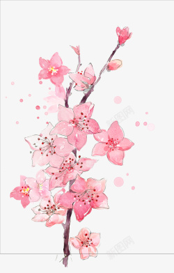手绘粉色的桃花瓣树枝素材