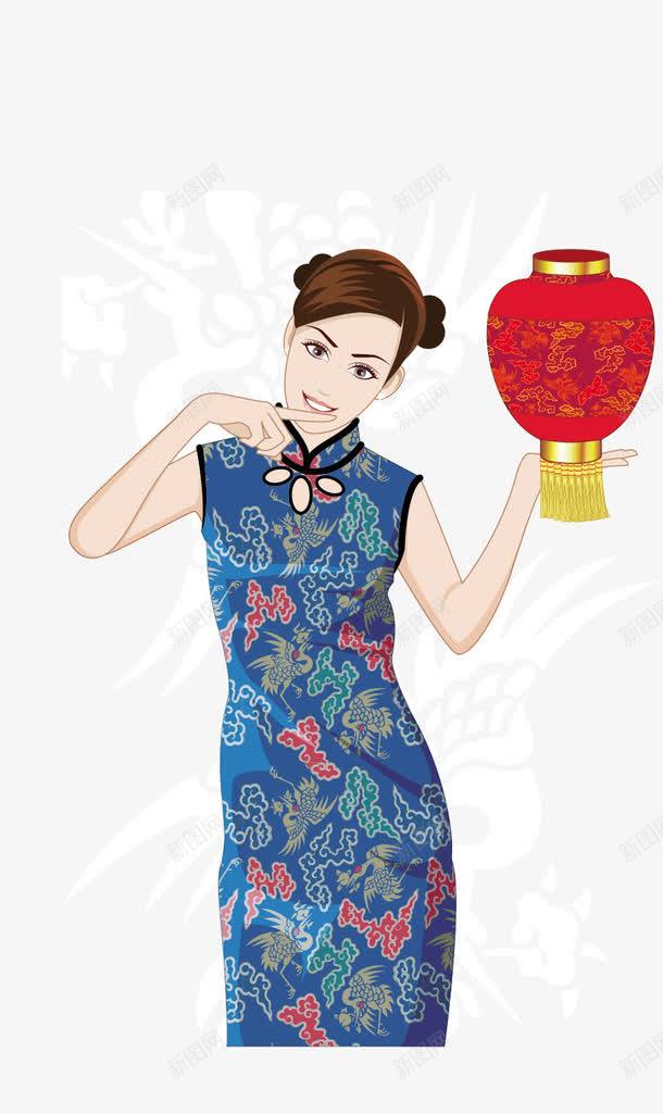 中国古典蓝花旗袍美女png免抠素材_新图网 https://ixintu.com 中国古典蓝花旗袍美女 旗袍素材 旗袍美女 矢量素材 美女矢量