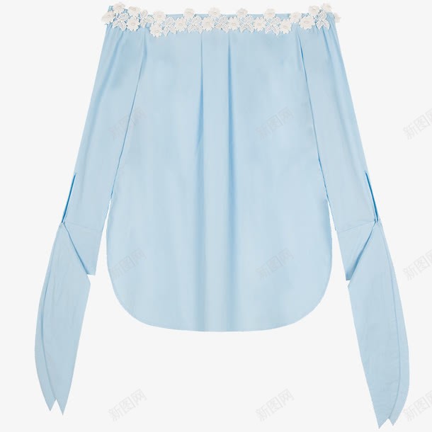 一字领天蓝上衣png免抠素材_新图网 https://ixintu.com 产品实物 清新 甜美勾花
