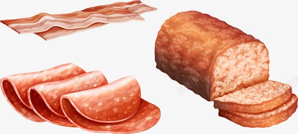 手绘肉制品png免抠素材_新图网 https://ixintu.com 培根 手绘 火腿 肉制品 肉食