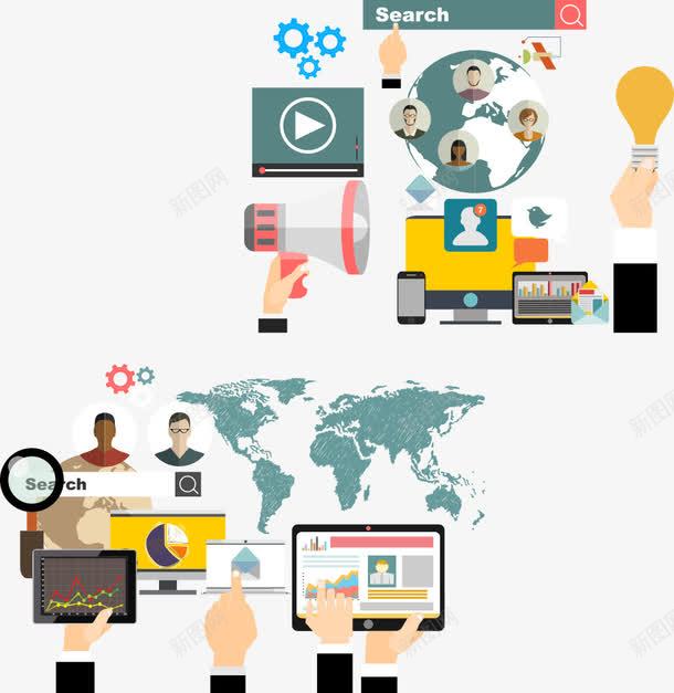 社交网络扁平化矢量图ai免抠素材_新图网 https://ixintu.com 人物 卡通人物 电子商务 社交 社交网络 矢量图