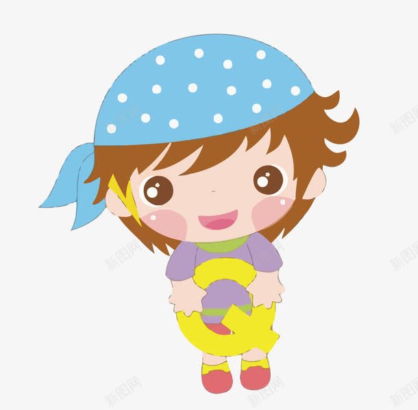 卡通女孩带蓝色波点头巾png免抠素材_新图网 https://ixintu.com 勿忘初心 卡通 头巾 女孩 波点