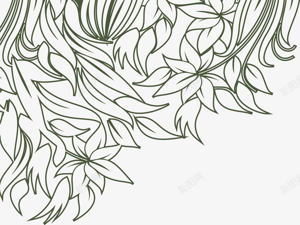 绿色线条植物png免抠素材_新图网 https://ixintu.com 图案 植物 清新 简约 线条 绿色 装饰图案