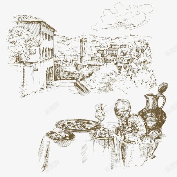手绘农庄png免抠素材_新图网 https://ixintu.com 插画 素描 铅笔画