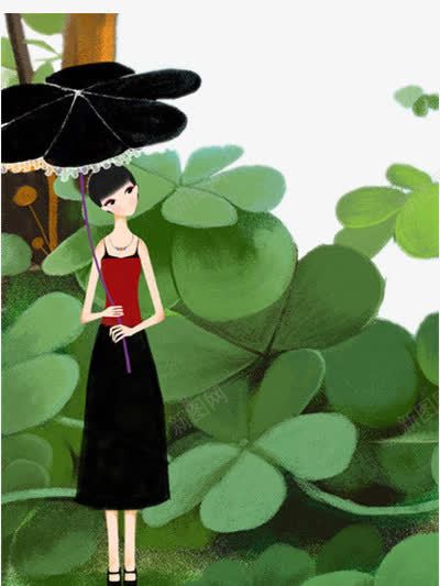 插画png免抠素材_新图网 https://ixintu.com 四叶草 女孩 插画 绿色 装饰