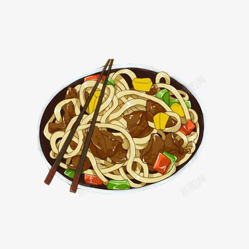 鸡丁面手绘画片psd免抠素材_新图网 https://ixintu.com 手绘美食 肉丁面 面条 鸡丁面