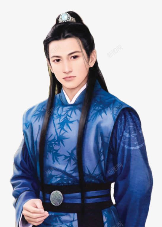 蓝衣英俊古风男子手绘png免抠素材_新图网 https://ixintu.com 俊美 古风 手绘 男子 英俊 蓝衣