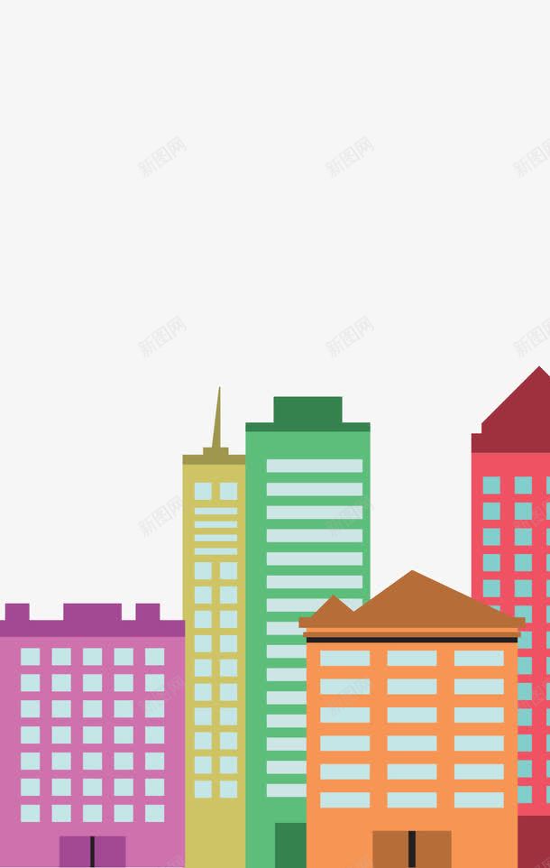 彩色几何建筑png免抠素材_新图网 https://ixintu.com 城市 建筑 彩色 扁平 现代