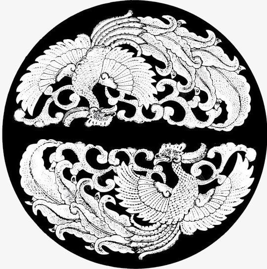 两只凤凰png免抠素材_新图网 https://ixintu.com 凤凰 凤凰花 图案 手绘凤凰 设计 黑白