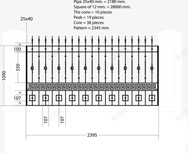 CAD铁门详细图矢量图eps免抠素材_新图网 https://ixintu.com 大门 小区大门 小区门 矢量大门 矢量铁门 铁门 门 矢量图