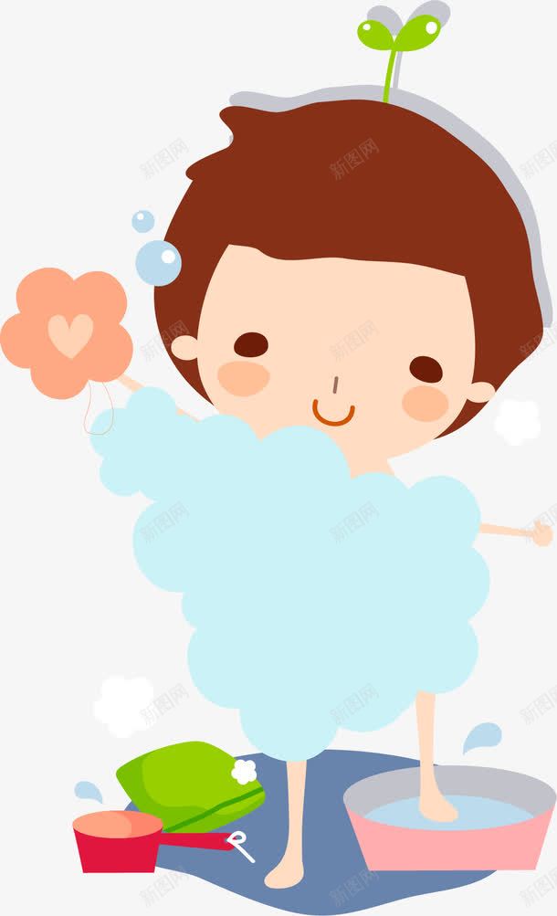 手绘洗澡的女孩png免抠素材_新图网 https://ixintu.com 可爱 手绘 洗澡的女孩