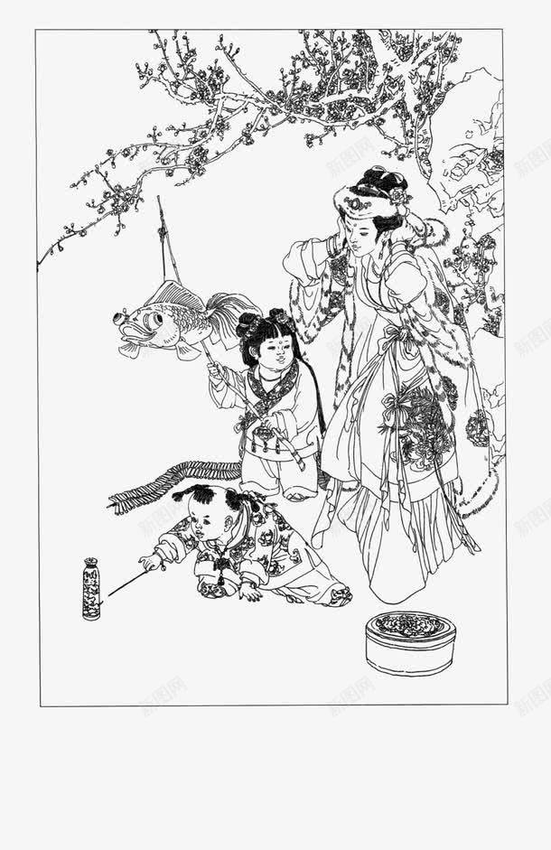 工笔白描仕女人物png免抠素材_新图网 https://ixintu.com 人物 仕女图 古代仕女图 古典 国画 工笔 白描 配图