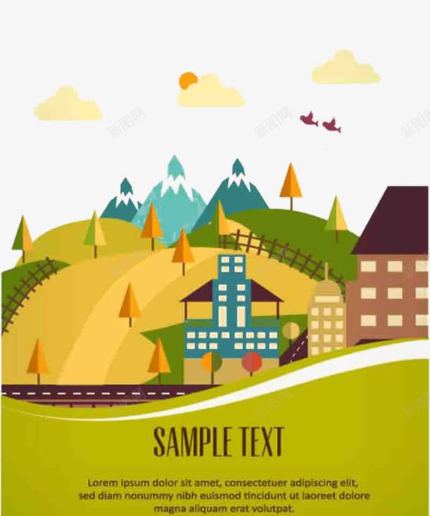 卡通质感的乡村小路png免抠素材_新图网 https://ixintu.com 乡村 乡间小路 卡通 彩色 质感