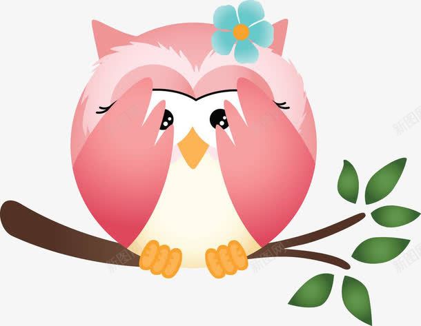 卡通树枝上的猫头鹰png免抠素材_新图网 https://ixintu.com 卡通 树叶 树枝上的 猫头鹰 花朵