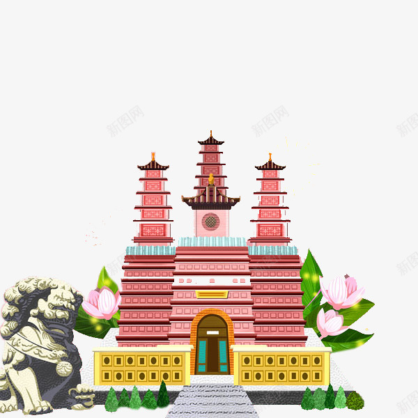 扁平风装饰插图宫殿png免抠素材_新图网 https://ixintu.com 中国风寺庙 古典建筑 宫殿 建筑 扁平风 装饰