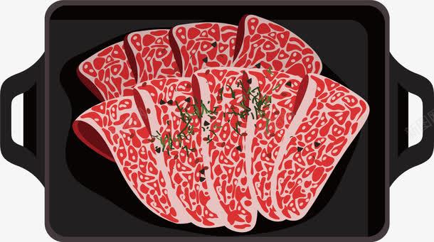 烤五花肉png免抠素材_新图网 https://ixintu.com 五花肉 手绘 把手 花纹 葱花 铁板