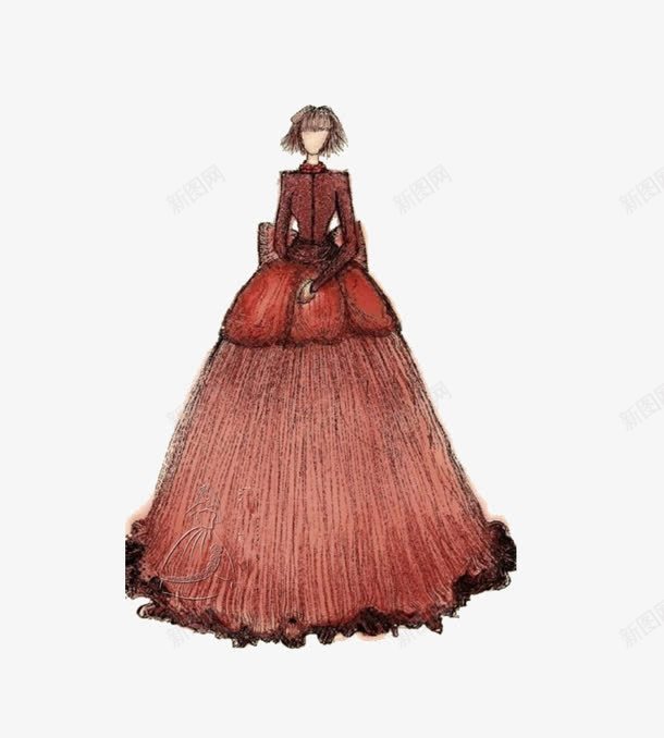 手绘礼服png免抠素材_新图网 https://ixintu.com 婚纱 手绘 礼服 红色