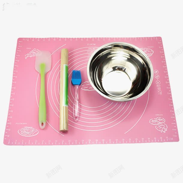 一套烘焙工具png免抠素材_新图网 https://ixintu.com 产品实物 免费png素材 刷子 擀面杖 桌垫 烘焙工具 碗