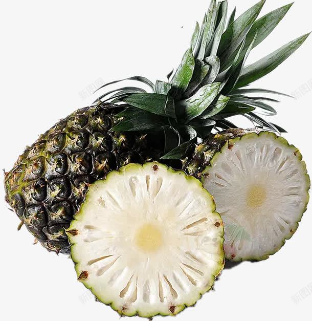 一个菠萝和两半菠萝肉png免抠素材_新图网 https://ixintu.com 产品实物 凤梨 新鲜 水果 生鲜 菠萝 食物