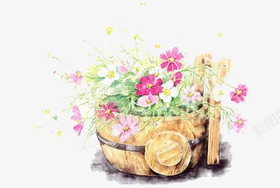 手绘小花篮png免抠素材_新图网 https://ixintu.com 创意 彩绘 简约 花篮
