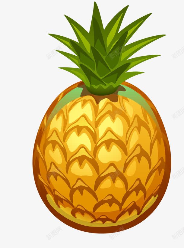 新鲜菠萝卡通画png免抠素材_新图网 https://ixintu.com 儿童画 卡通 水果 绿叶 菠萝 黄色