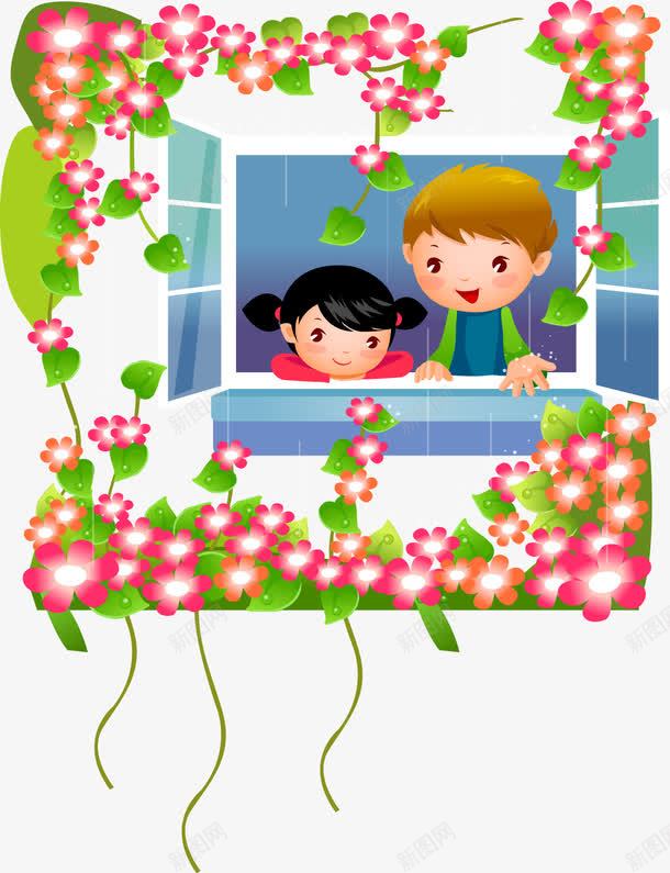 窗台美景png免抠素材_新图网 https://ixintu.com 孩童 窗户 美景 鲜花