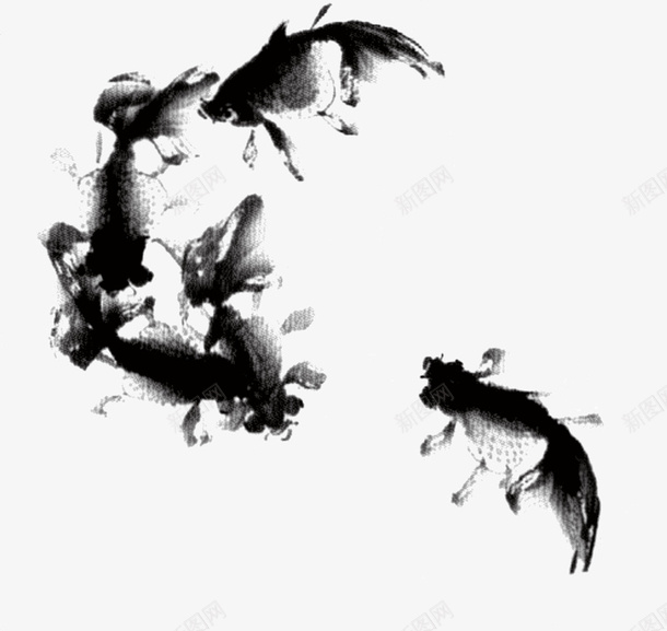 水墨画鱼png免抠素材_新图网 https://ixintu.com 一群 水墨画 金鱼 鱼 黑色