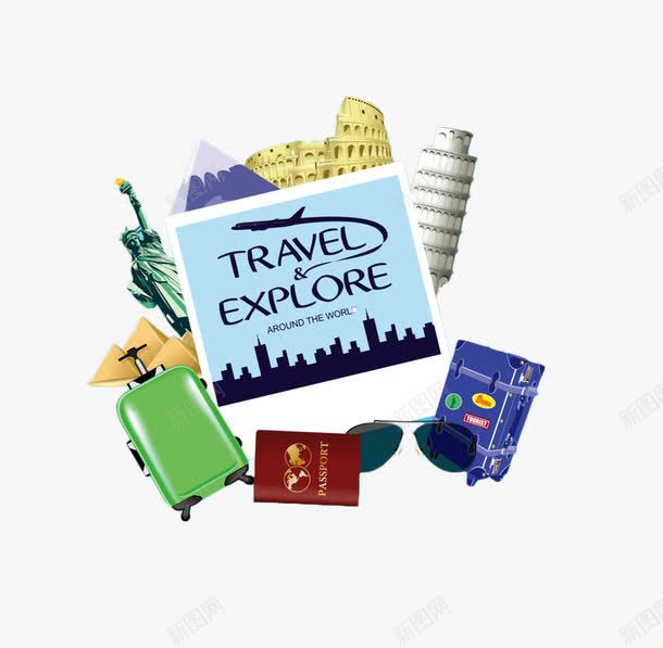行李箱包旅行png免抠素材_新图网 https://ixintu.com 卡通 旅行 环游世界 箱包 行李