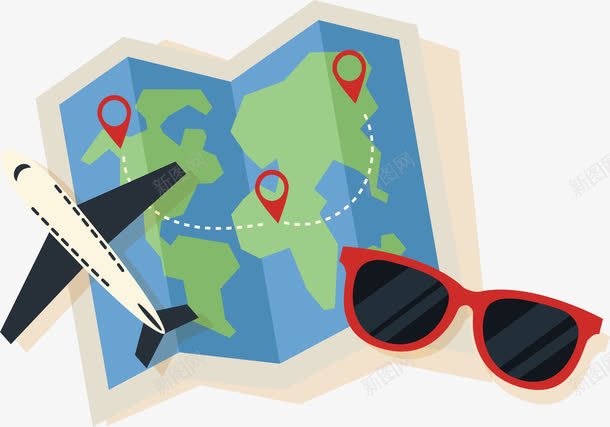 地图旅游海报矢量图eps免抠素材_新图网 https://ixintu.com 地图 旅游季 旅游海报 矢量png 红色眼镜 飞机 矢量图