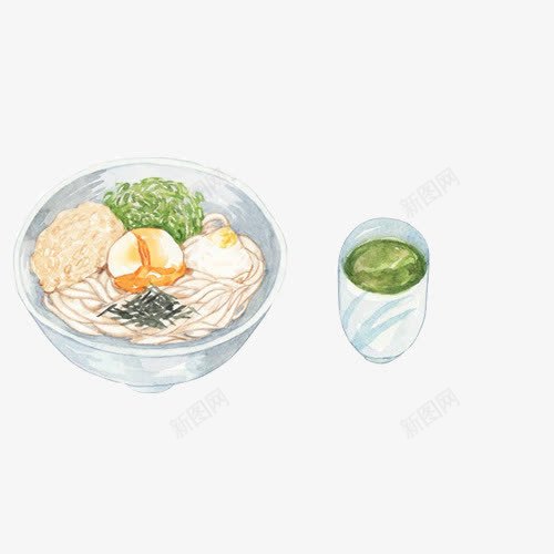 荷包蛋面条手绘画片psd免抠素材_新图网 https://ixintu.com 家常面 手绘美食 细面条 绿茶 荷包蛋 面条