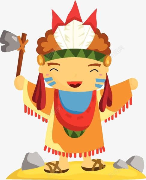 卡通原始人png免抠素材_新图网 https://ixintu.com 免抠人 卡通 原始人 原始人头饰 古代人类 斧头
