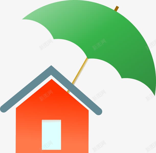 红屋绿伞png免抠素材_新图网 https://ixintu.com 红色墙面 绿色遮阳伞 蓝色屋顶