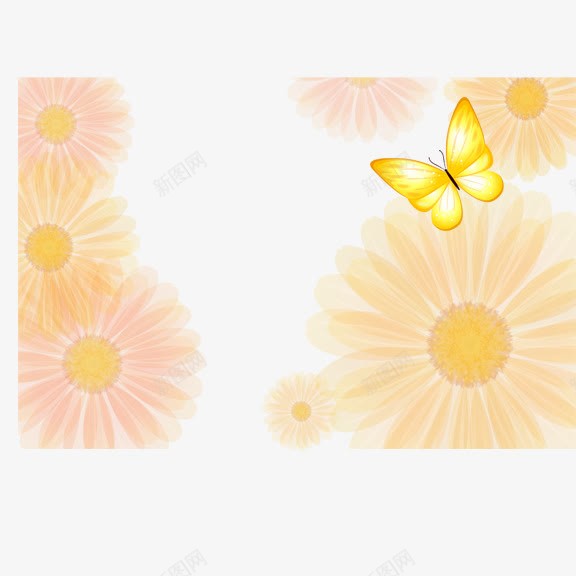 蝴蝶鲜花底纹png免抠素材_新图网 https://ixintu.com 底纹 花朵 边框 黄蝴蝶