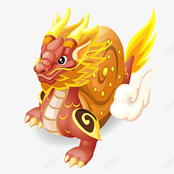 金色飞龙手绘神兽png免抠素材_新图网 https://ixintu.com 卡通 手绘 神龙 金色